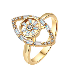 Bague œil porte-bonheur rotative unique en cuivre plaqué or, sertie de zircone cubique taille baguette, anti-ternissement, bijou anti-stress pour femme - Product Image 5