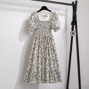 Vestidos Midi de Gasa Plisados de Verano para Mujer, Casuales, de Playa, Vacaciones, Manga Corta, Cuello Cuadrado - Product Image 3