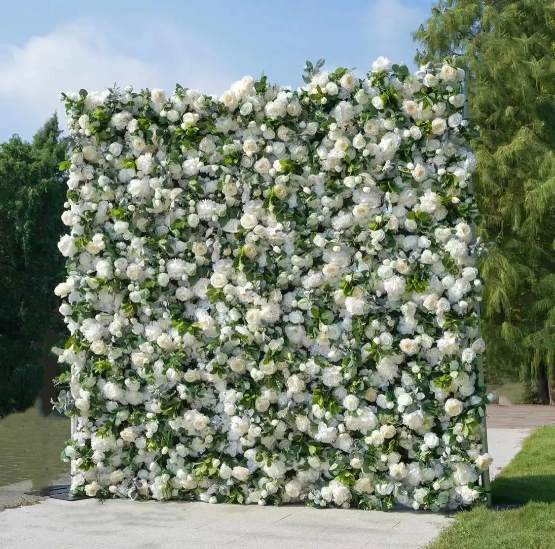 KCFW-312 White Green Flower Wall Greenery Backdrop Artificial Boxwood Hedge Wall Flower Wall Backdrop 8ft x 8ft For Events