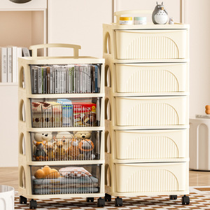 Carrito de Almacenamiento Móvil con Ruedas, Tipo Cajonera, de Polipropileno Multicapa, con Ruedas Giratorias, Color Crema Transparente - Product Image 3