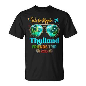 T-shirt Unisexe Noir Thème Voyage entre Amis Thaïlande 2025 - Product Image 1