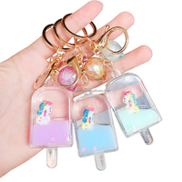 Porte-clés liquide en acrylique personnalisé, motif dessin animé, bouteille flottante carrée en cristal
