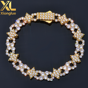 Fashion Hop Gold Plated Brass Bling Iced Out Zircon Star Cuban Link Chain Bracelet Jewelry for <b>Men</b> and Women - Product Image 3