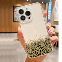 Coque de téléphone portable transparente en TPU souple avec impression léopard dorée scintillante pour iPhone 11 12 13 14 15 16 17 Pro Max Air