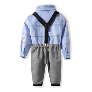 Vêtements pour bébé garçon, tenue de <span class=keywords><strong>gentleman</strong></span> pour printemps et automne, ensemble chemise à nœud papillon et salopette pour nouveau-né et tout-petit, vêtements pour garçons chushi - Product Image 2