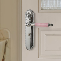 Poignée de porte de luxe en cristal rose avec relief d'ange, serrure à mortaise silencieuse pour chambre à coucher
