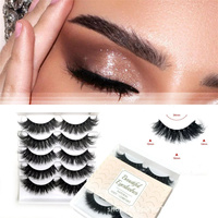 Lot de 5 paires de faux cils 3D en vison synthétique, bandes de cils effet naturel, doux et volumineux pour extension de cils et maquillage