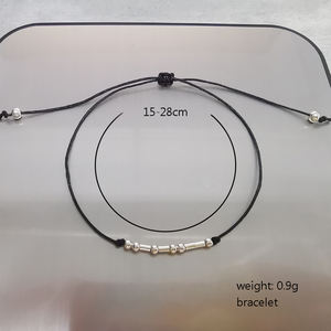 Bracelet de Couple en perles argentées, carte extension lune, corde noire tressée, Code Morse, breloque - Product Image 5