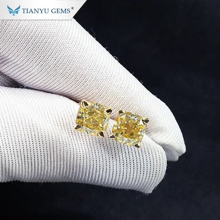 Tianyu Gems Custom 18 Gouden Oorbellen Vivid Geel Kussen Cut Moissanite Sieraden Oorbellen