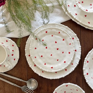 Korean Ins Style Pearl Love Irregular Hand-Pressed <b>Ceramic</b> <b>Plate</b> Cup and Saucer Dessert Dish Snack <b>Plate</b> Bowl Microwave Safe - Product Image 3