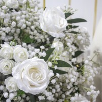Nouvelle Décoration de Mariage 2025 – Chemin de Table en Soie Artificielle avec Roses Blanches et Gypsophile, 40*200cm, Centre de Table et Décoration Florale pour Allée