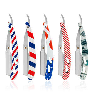 Maquinilla con hoja de afeitar plegable profesional de acero inoxidable, herramienta de afeitar de seguridad para barba con soportes rectos para maquinilla de afeitar de peluquero diseñados para hombres - Product Image 1