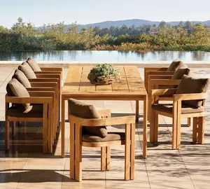 ホテルプロジェクトパティオ用の天然チーク屋外家具ガーデンチーク材ダイニングテーブルセット