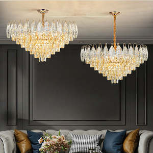 Luxury <b>Crystal</b> Leaf Hanging Light Luxury Gold Iron Leaves K9 <b>Crystal</b> <b>Chandeliers</b> Lighting - Product Image 1