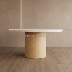 Juego de Comedor Redondo de Mármol Italiano Moderno FERLY de 8 Piezas para 6 Personas con 2 Sillas Adicionales para Muebles del Hogar - Product Image 3