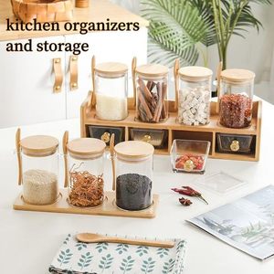 280ML High Borosilicate Glass <b>Spice</b> <b>Jars</b> Square Bamboo Lids Silicone Pad Detachable Multifunction Design Modern Kitchen - Product Image 5
