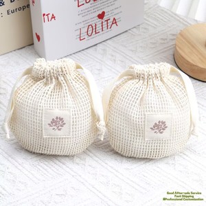 New Design High Quality Promotion Custom Logo Printed Cotton Mesh <b>Drawstring</b> Bag Soap storage Cotton Mesh <b>Pouch</b> - Product Image 2