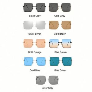Lunettes de soleil surdimensionnées pour femmes, tendance 2022, verres dégradés vintage, monture métallique demi-carrée - Product Image 6