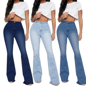 Jean évasé long taille haute bleu élégant pour femme 2025 – Pantalon crayon en denim extensible et respirant - Product Image 1