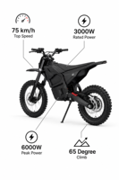 Moto tout-terrain électrique avec moteur central 72V25AH, batterie lithium domestique, moteur sans balais, 75 km/h, pour adultes