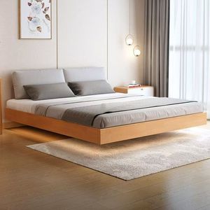 Marco de cama <span class=keywords><strong>flotante</strong></span> de madera con cama de pared tamaño King de madera de <span class=keywords><strong>roble</strong></span> maciza moderna ligera con almacenamiento cama <span class=keywords><strong>flotante</strong></span> de madera Tatami - Product Image 1