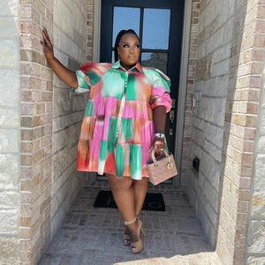 <span class=keywords><strong>Ropa</strong></span> de Otoño para <span class=keywords><strong>Mujer</strong></span>, Camisas con Estampado Tie Dye a la Moda, Cuello Solapa, Plisadas, Casuales, Tallas Grandes, Vestidos Camiseros - Product Image 6
