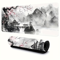 Alfombrilla de Ratón para Juegos con Diseño de Flores de Cerezo en Acuarela Estilo Japonés en Blanco y Negro, XL, Extragrande, para Teclado y Ratón