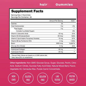 Gummies vitaminées bio véganes OEM à faible teneur en sucre pour cheveux, biotine, collagène, kératine, supplément aux fruits rouges mélangés en forme d'ours pour cheveux, peau et ongles - Product Image 3