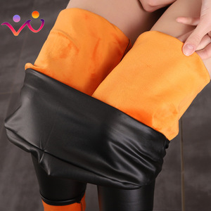 <span class=keywords><strong>Leggings</strong></span> in <span class=keywords><strong>pelle</strong></span> PU dimagranti Sexy donna inverno autunno nero collant a vita alta Stretch <span class=keywords><strong>Leggings</strong></span> in morbido pile spesso per pantaloni da donna - Product Image 1