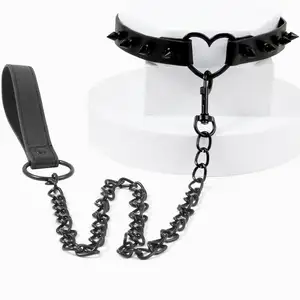 Kalung leher peluru logam Gotik Punk kulit hitam Choker BDSM Fetish untuk pasangan kerah leher budak perbudakan