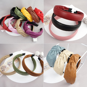 Serre-tête en cuir PU style français, couleur unie, accessoire pour cheveux pour femme, usage quotidien - Product Image 2