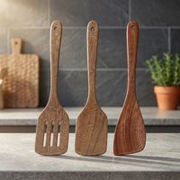 Ensemble de spatules en bois d'acacia JM Premium, 3 pièces, résistantes à la chaleur, ustensiles de cuisine, spatule ajourée, antiadhésives, lavables au lave-vaisselle, lavage à la main