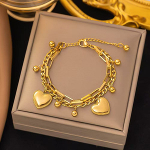 Gelang Hati Kevlar Baja Tahan Karat MW Tidak Luntur Aksesoris Jepang Korea Baru Unisex Emas <span class=keywords><strong>18K</strong></span> Fashion Mewah Ringan - Product Image 2