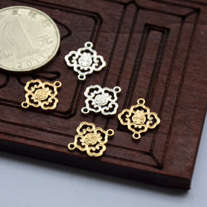 Conector para horquillas de cobre puro que conserva el color, diseño de nube hueca, característica Fu, estilo antiguo, DIY, 12x14mm, chapado en oro y plata - Product Image 3