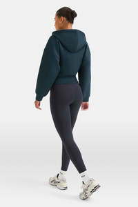 Custom Logo <strong>Cropped</strong> <strong>Zip</strong> <strong>up</strong> <strong>Hoodie</strong> Women Oversized Balloon Sleeve Ribbed Hem Heavyweight Fleece Gym Athletic <strong>Hoodie</strong> Wholesale OEM - Product Image 3