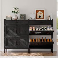Meuble à chaussures ultra-fin noir de 9,4 po avec tiroir supérieur et 2 tiroirs basculants, étagère de rangement mince pour entrée avec portes à découpe en arche.