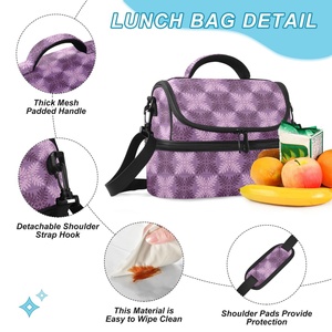 Hawaiian Purple Ulu Print Polyester Portable Custom Design Insulated <b>Lunch</b> Tote Two <b>Compartment</b> Aloha Double Decker <b>Lunch</b> Bag - Product Image 5