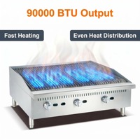 Peralatan Dapur Komersial OUTE 36''  Panggangan Batu Lava Gas Stainless Steel  Charbroiler BBQ Grill Dengan Rak Terpasang