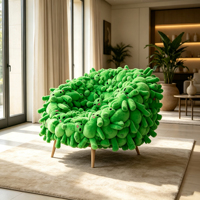 Fauteuil d'appoint créatif en peluche verte fantaisie, fauteuil individuel artistique avec pieds en bois FYZ, ergonomique, durable, design