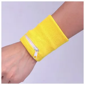 Custom Cotton Sweatbands No Minimum Terry Cloth Embroidery Logo Wrist Sweat Bands With Zipper Pocket Wristband Sport Sweatband