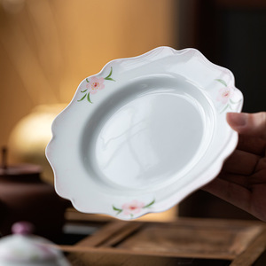 Guanlan <b>Ceramics</b> Hand Painted Peach Blossom <b>Plate</b> Irregular Shape Household Fruit Dish Small Tea Table Accessory - Product Image 1