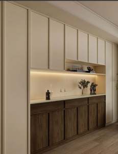 ตู้ไซด์บอร์ดไม้สไตล์โมเดิร์นรักษ์โลกสำหรับห้องรับประทานอาหาร ตู้บุฟเฟ่ต์สั่งทำพิเศษพร้อมชั้นวางปรับระดับได้ ดีไซน์ไม้แผ่นสำหรับจัดเก็บ - Product Image 1