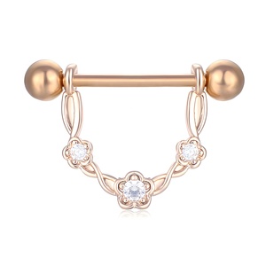 Piercing de Pezón de Acero Quirúrgico con Forma de Flor, Corazón y Luna, con Circonita, Joyería Corporal para Chicas - Product Image 4