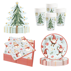 Juego de Vajilla Desechable para Fiesta de Navidad DAMAI, Platos de Papel con Diseño de Árbol de Navidad y Papá Noel para 8 Personas - Product Image 5