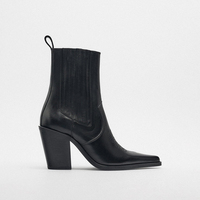 Bottines de cow-boy en cuir véritable noir sur mesure pour femmes, talons hauts de haute qualité, à enfiler, bout fermé, talons épais, hauteur accrue