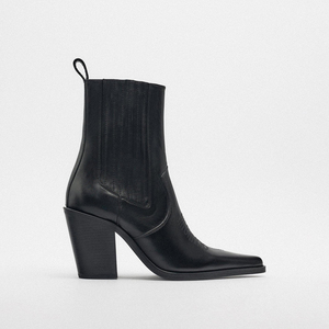 <span class=keywords><strong>Stivali</strong></span> Texani da <span class=keywords><strong>Donna</strong></span> Personalizzati in Vera Pelle Nera con Tacco Alto, di Alta Qualità, Modello Slip-On Invernale a Punta Chiusa con Tacco Largo e Rialzo Interno - Product Image 6