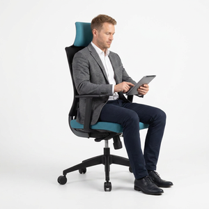 Chaise de bureau ergonomique moderne en maille nylon KINSHA VTM-01 avec accoudoirs réglables manuellement, appui-tête intégré, hauteur réglable, pivotante, structure en plastique - Product Image 1