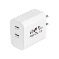 Cargador de Teléfono Móvil GaN de 40W con Doble Puerto Tipo C, Venta al Por Mayor de Fábrica, Adaptador de Carga Rápida para iPhone, Cargador Portátil