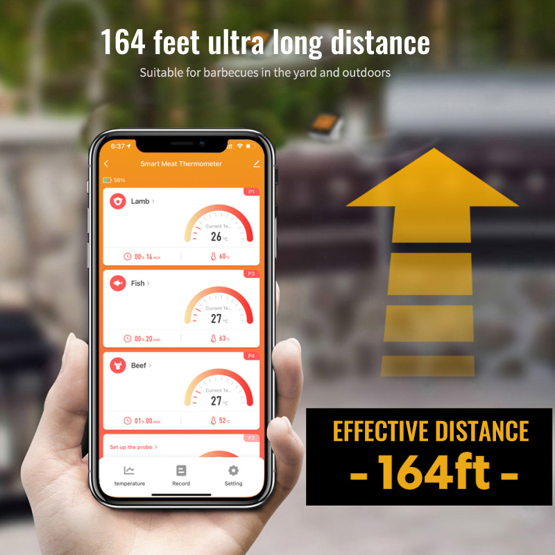 HIMOJO Tuya Wifi Smart BBQ Barbecue Grill Meat Thermometer Smart Life APP Probe Type Water Temperature Measurement