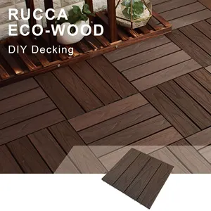 Balcony Outdoor Floor Tile Wpc Flooring Wood Texture Solid Decking 300 X 300 Mm Wood Fiber Hdpe Wpc Diy Plastic Floor Tile
